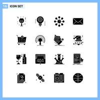 16 Universal Solid Glyphs Set for Web and Mobile Applications checkout mail light bulb skin protection skin care Editable Vector Design Elements