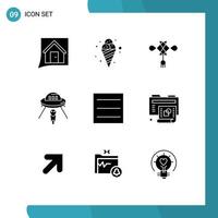 Set of 9 Modern UI Icons Symbols Signs for mars ufo cold space decoration Editable Vector Design Elements