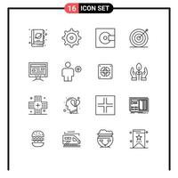 Modern Set of 16 Outlines Pictograph of online target electronics marketing creative Editable Vector Design Elements