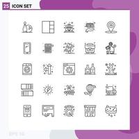 Modern Set of 25 Lines and symbols such as location compass royal map holding Editable Vector Design Elements