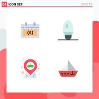 Set of 4 Commercial Flat Icons pack for calendar map money candle party Editable Vector Design Elements