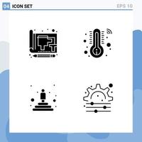 Group of 4 Solid Glyphs Signs and Symbols for blue podium paper temperature winner Editable Vector Design Elements