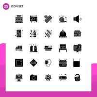 Group of 25 Modern Solid Glyphs Set for sound tool plan tape pills Editable Vector Design Elements