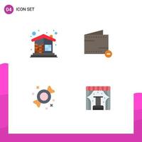 Set of 4 Vector Flat Icons on Grid for brick wall bonbon home e sweets Editable Vector Design Elements