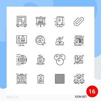 User Interface Pack of 16 Basic Outlines of germs crop wifi editing paper Editable Vector Design Elements