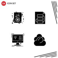 4 User Interface Solid Glyph Pack of modern Signs and Symbols of card computer document strategy remote Editable Vector Design Elements