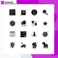 Group of 16 Solid Glyphs Signs and Symbols for web design seo marketing options research Editable Vector Design Elements