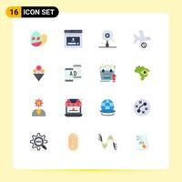 Pack of 16 Modern Flat Colors Signs and Symbols for Web Print Media such as flower transport search plane cancel Editable Pack of Creative Vector Design Elements