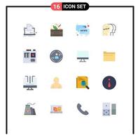 Flat Color Pack of 16 Universal Symbols of computer mind food charactore news Editable Pack of Creative Vector Design Elements