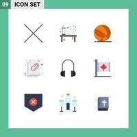 User Interface Pack of 9 Basic Flat Colors of headset file basket document attached document Editable Vector Design Elements