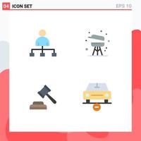 Modern Set of 4 Flat Icons Pictograph of user judge share equipment car Editable Vector Design Elements