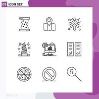 Outline Pack of 9 Universal Symbols of setting seo check chart satellite Editable Vector Design Elements