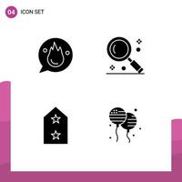 Group of 4 Modern Solid Glyphs Set for chat ui motivation magnifier badge Editable Vector Design Elements