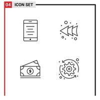 Editable Vector Line Pack of 4 Simple Filledline Flat Colors of mobile usa arrow dollar refresh Editable Vector Design Elements