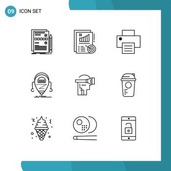 Pictogram Set of 9 Simple Outlines of virtual robot design droid android Editable Vector Design Elements