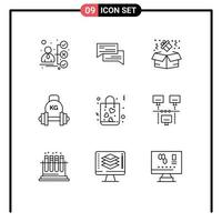 Pictogram Set of 9 Simple Outlines of kettlebell dumbbell conversation barbell box Editable Vector Design Elements