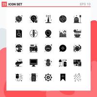 Group of 25 Modern Solid Glyphs Set for dome colony router base compass Editable Vector Design Elements