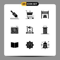Group of 9 Solid Glyphs Signs and Symbols for estate dollar line bank laptop Editable Vector Design Elements