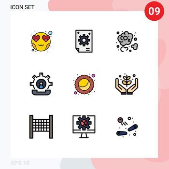 paquete de línea de vector editable de 9 colores planos de línea de llenado simple de desarrollo de ayuda de proceso elementos de diseño de vector editable de dióxido de contacto