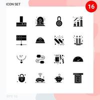 Mobile Interface Solid Glyph Set of 16 Pictograms of server data padlock admin growth Editable Vector Design Elements