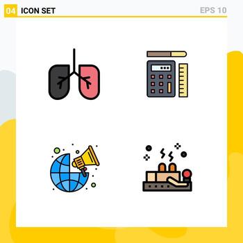 4 User Interface Filledline Flat Color Pack of modern Signs and Symbols of anatomy worldwide calculator broadcast healing Editable Vector Design Elements
