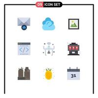 9 iconos creativos, signos y símbolos modernos de inicio de Internet, oficina interior, codificación, elementos de diseño vectorial editables vector