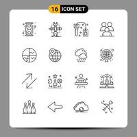 Set of 16 Modern UI Icons Symbols Signs for group conference sketch business lock Editable Vector Design Elements