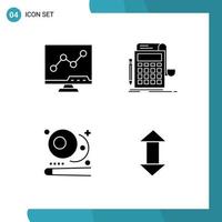 Group of 4 Modern Solid Glyphs Set for analytic billiards screen banking snooker Editable Vector Design Elements