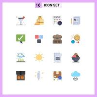 conjunto de 16 paquetes de colores planos comerciales para documentos de lápiz de calendario de aprobación de garrapatas paquete editable de elementos creativos de diseño de vectores