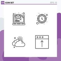 4 Line concept for Websites Mobile and Apps computer cloudy notification wall clock sun Editable Vector Design Elements