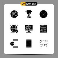 9 Universal Solid Glyphs Set for Web and Mobile Applications high volume secure dollar world shield Editable Vector Design Elements