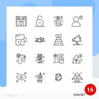 Universal Icon Symbols Group of 16 Modern Outlines of mug cup security profile party Editable Vector Design Elements