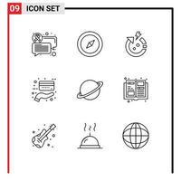 Set of 9 Commercial Outlines pack for mars moon save space payment Editable Vector Design Elements