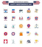 Paquete plano de 25 estados unidos de signos y símbolos del día de la independencia de la fiesta de invitación festival de la independencia de armas elementos de diseño vectorial del día de estados unidos editables vector