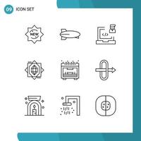 Group of 9 Outlines Signs and Symbols for microwave design coding forming programmer Editable Vector Design Elements