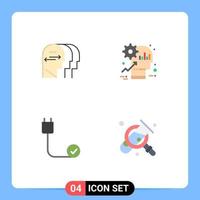 Stock Vector Icon Pack of 4 Line Signs and Symbols for personality computers head mind cord Editable Vector Design Elements