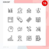 Outline Pack of 16 Universal Symbols of layout watch accessorize emotion jewelry accessory Editable Vector Design Elements