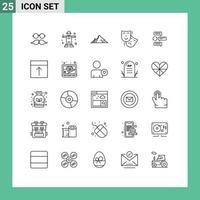 Mobile Interface Line Set of 25 Pictograms of theater masks scarecrow acting mountain Editable Vector Design Elements