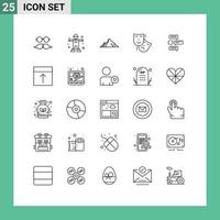 Mobile Interface Line Set of 25 Pictograms of theater masks scarecrow acting mountain Editable Vector Design Elements