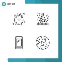 Modern Set of 4 Filledline Flat Colors Pictograph of alarm phone reminder celebration mobile Editable Vector Design Elements