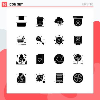 Editable Vector Line Pack of 16 Simple Solid Glyphs of baking not nature message dome Editable Vector Design Elements