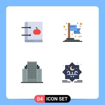 4 Universal Flat Icons Set for Web and Mobile Applications apple apartment knowledge business company Editable Vector Design Elements