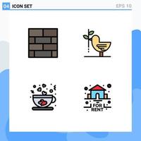 Group of 4 Modern Filledline Flat Colors Set for bricks layout coffee strategy friendship love Editable Vector Design Elements