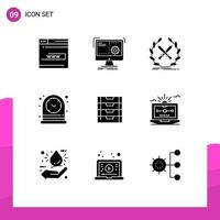 9 Thematic Vector Solid Glyphs and Editable Symbols of time clock process swords game Editable Vector Design Elements