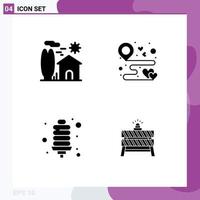 4 Thematic Vector Solid Glyphs and Editable Symbols of estate party real location energy bulb Editable Vector Design Elements