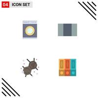 Editable Vector Line Pack of 4 Simple Flat Icons of kitchen archive layout education database Editable Vector Design Elements