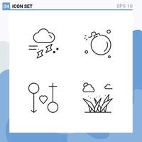 conjunto de pictogramas de 4 colores planos de línea rellena simple de ciencia de la nube cometa lluvioso amor elementos de diseño vectorial editables vector