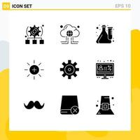 Modern Set of 9 Solid Glyphs and symbols such as user interface internet brightness lab Editable Vector Design Elements