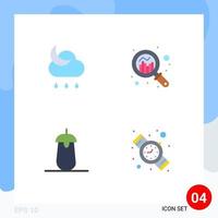 conjunto de 4 paquetes de iconos planos comerciales para el pronóstico del clima delicioso búsqueda de alimentos elementos de diseño vectorial editables vector