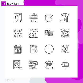 Set of 16 Vector Outlines on Grid for time optimization optimization share clock sports Editable Vector Design Elements
